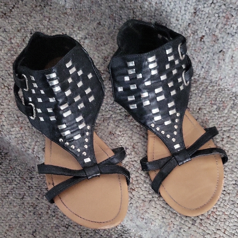 Studded Black and Tan Women's Sandals